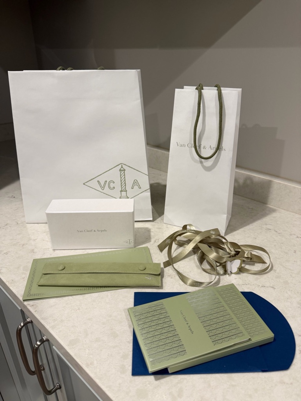 Van Cleef & Arpels White and Olive Green Branded Gift Ensemble